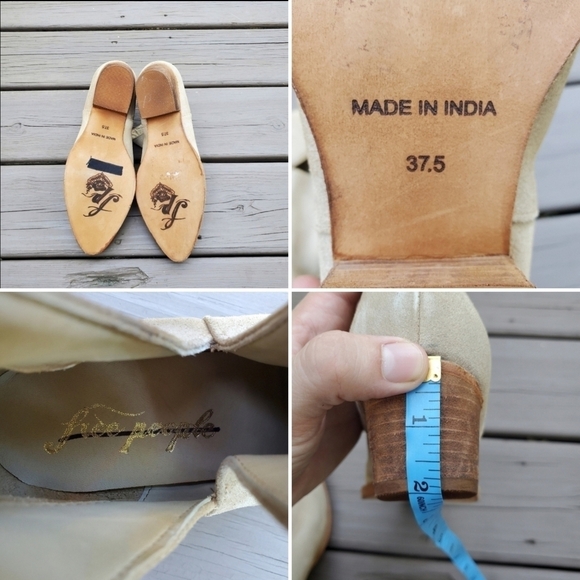 Free People Charm Camel Tan Suede Leather Pointed Toe Chunky Ankle Boots Booties - Picture 8 of 9